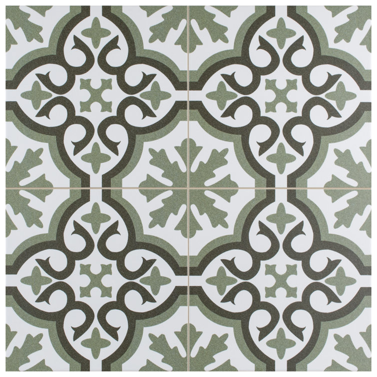 Berkeley 18" x 18" Green and White Porcelain Wall & Floor Tile