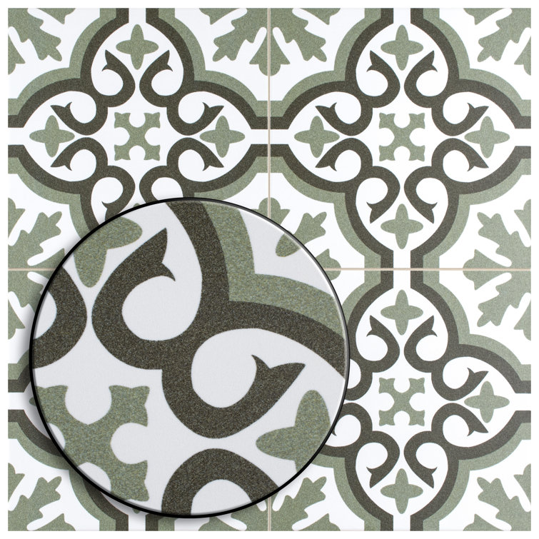 Berkeley 18" x 18" Green and White Porcelain Wall & Floor Tile