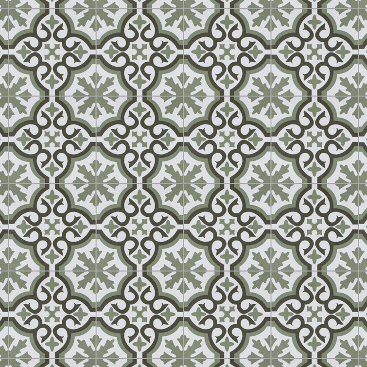 Berkeley 18" x 18" Green and White Porcelain Wall & Floor Tile