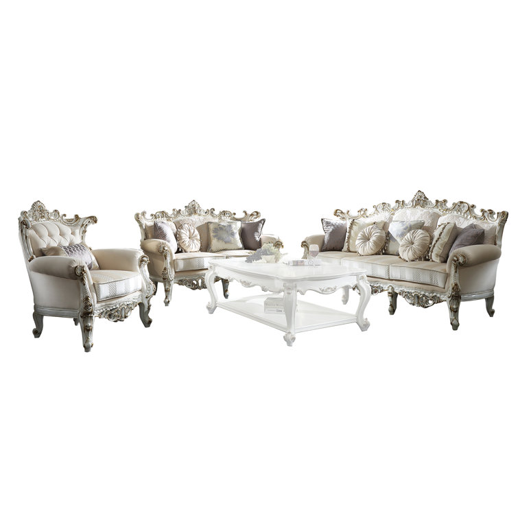 Picardy Floral Fabric 84'' Sofa with Antique Pearl Wood Frame