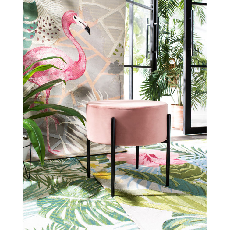 Lisbon 20" Dusty Rose Velvet Round Ottoman with Black Metal Legs
