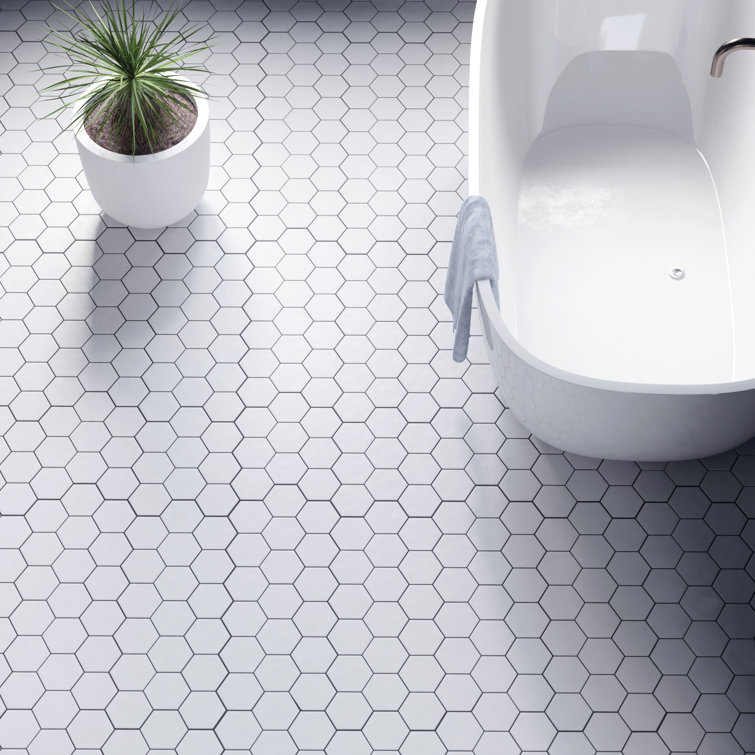 White Hexagon Porcelain Mosaic Tile Sheet