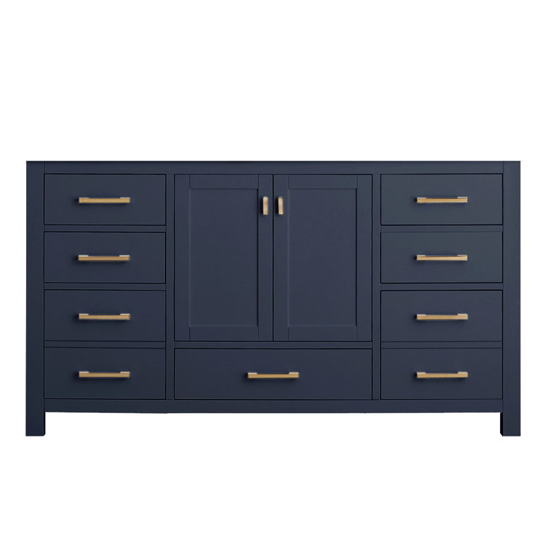 Navy Blue Solid Wood 60" Freestanding Vanity Base