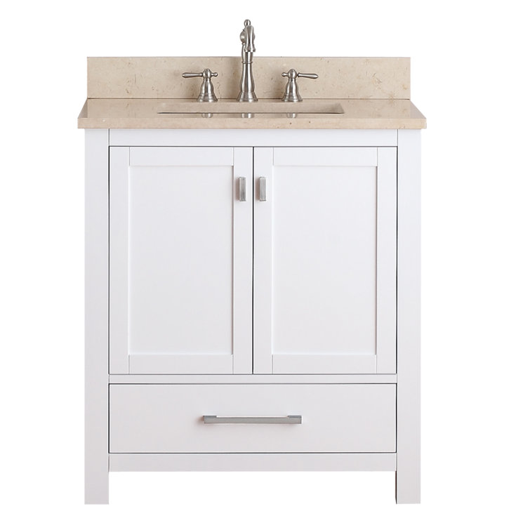 White 31'' Freestanding Vanity with Cala White Marble Top