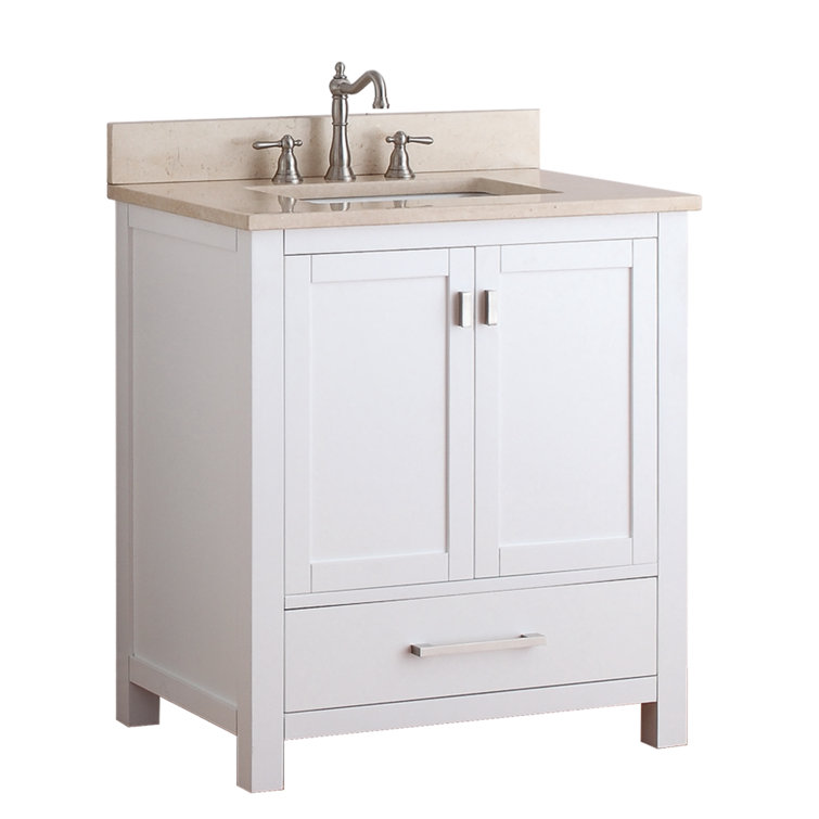 White 31'' Freestanding Vanity with Cala White Marble Top