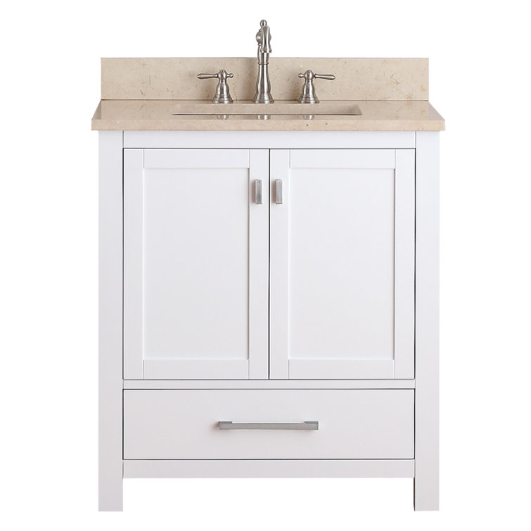 White 31'' Freestanding Vanity with Cala White Marble Top