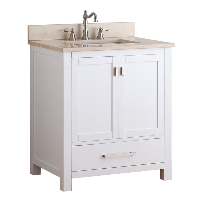 White 31'' Freestanding Vanity with Cala White Marble Top