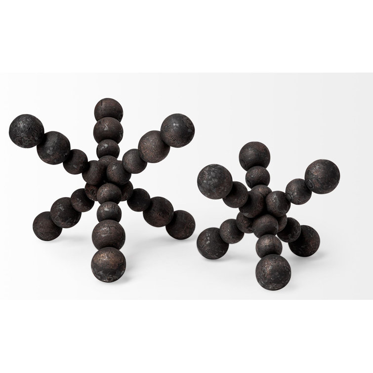 Black Geometric Wood Decorative Sculpture, 6.7"