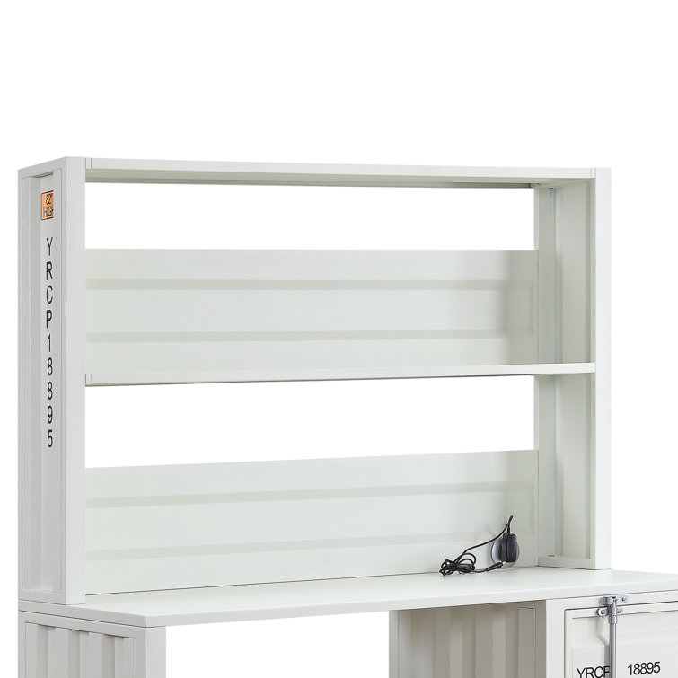 White Wood Writing Desk with Hutch and Drawer