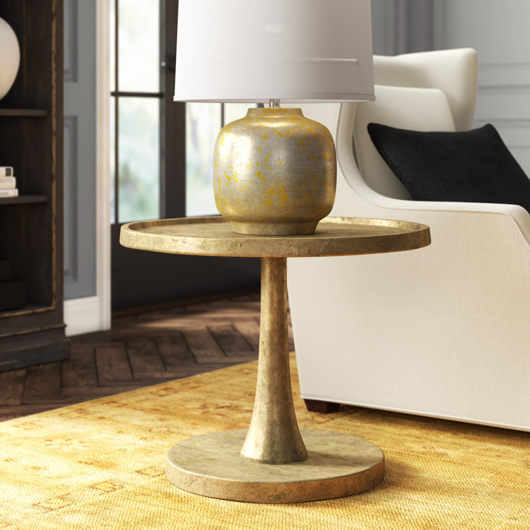 Transitional 27.75'' Gold Metal Round Pedestal End Table