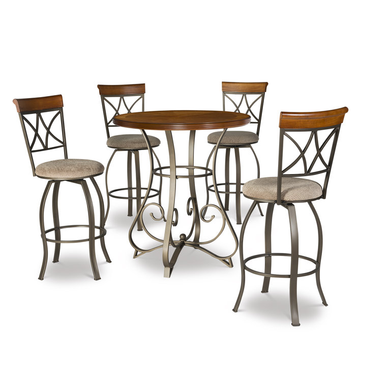 Hamilton 36" Round Cherry & Pewter Metal Pub Table