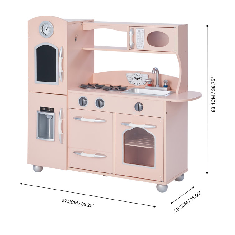 Pink Retro Wooden Play Kitchen Set with Accessories