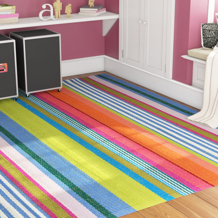 Handmade Mellie Blue Stripe Cotton Rug 4' x 6'