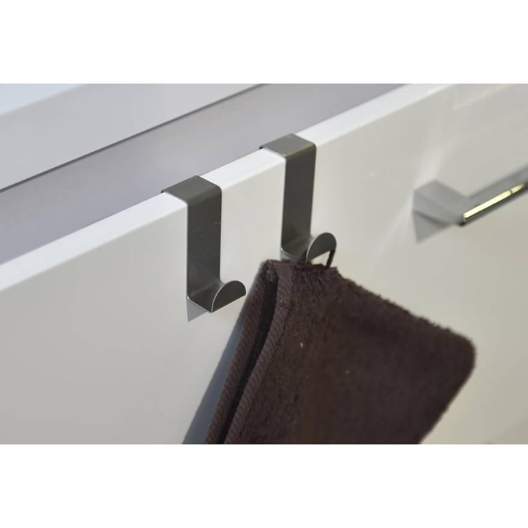 Silver Stainless Steel Over Cabinet Door Hooks Set of 2