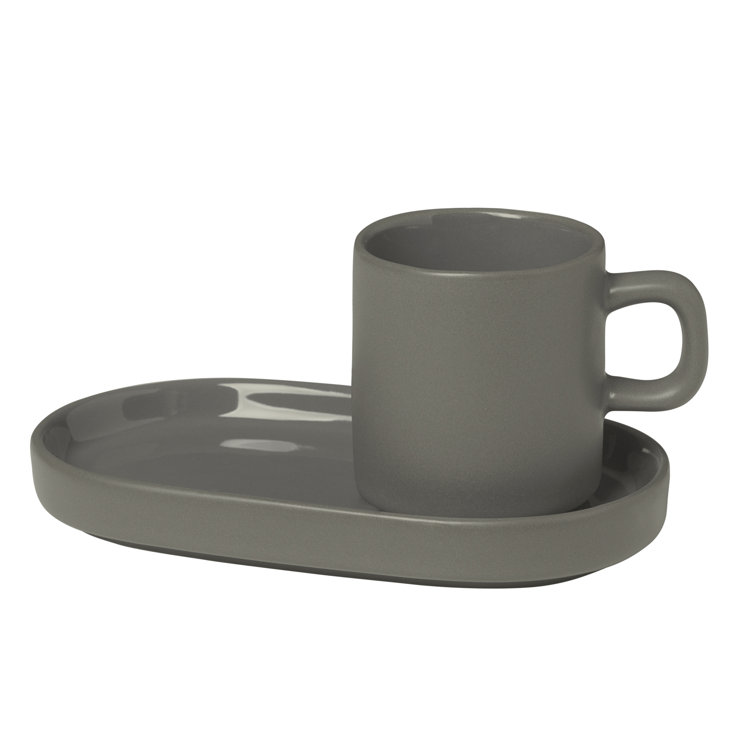 Pewter Matte & Glazed Ceramic Espresso Cup Set with Trays