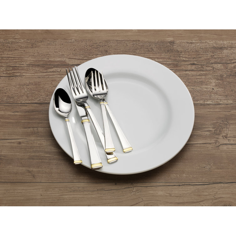 Gold Accent Stainless Steel 65-Piece Flatware Set