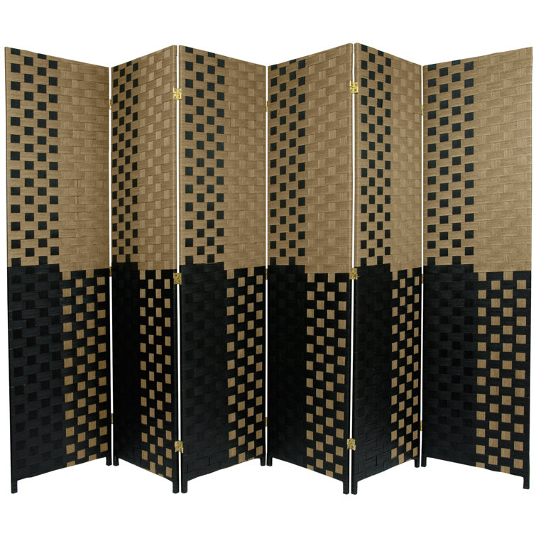 6 ft Tall Black and Tan Woven Fiber 6-Panel Room Divider