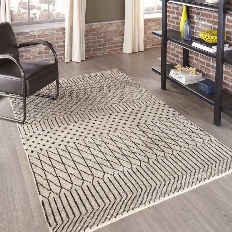 Natural Hand-Knotted Wool Geometric Area Rug, 5' x 8'