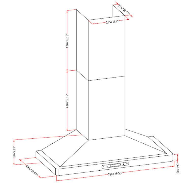 30" Convertible 343CFM Wall Mount Range Hood in Black Stainless Steel with Carbon Filters
