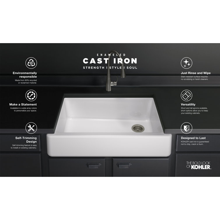 White 36" Cast Iron Double Basin Farmhouse Sink