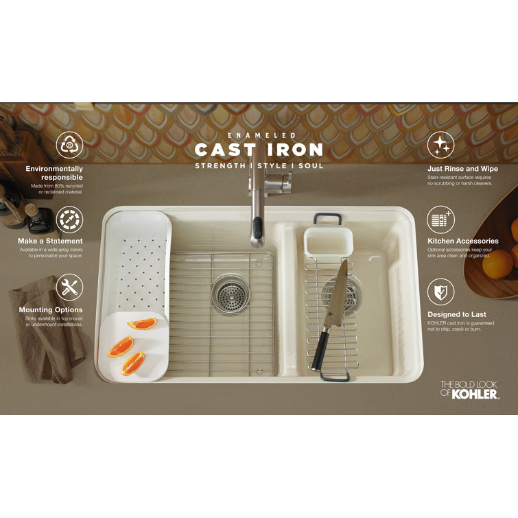 White Cast Iron Double Bowl Undermount Kitchen Sink