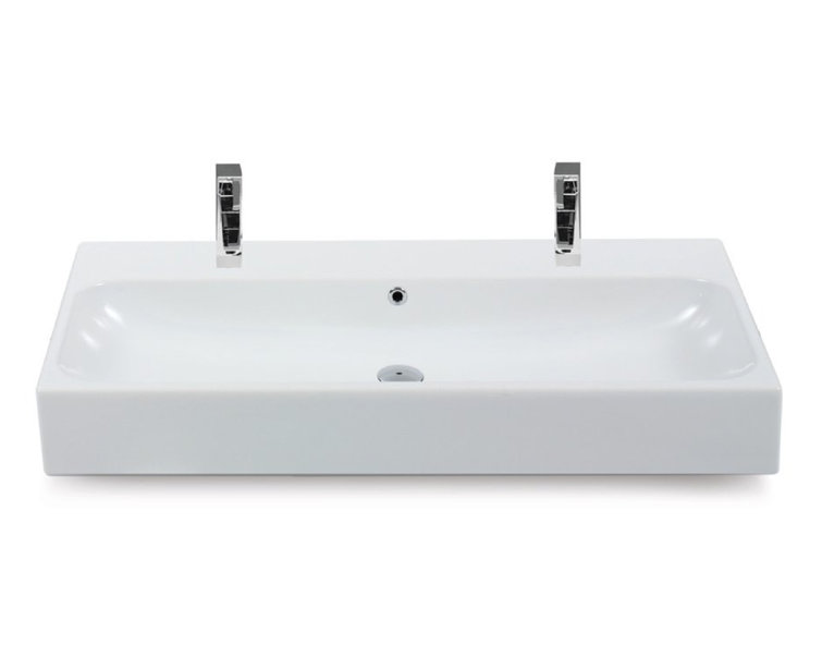 Modern White Ceramic Wall-Mount Bathroom Sink with Overflow