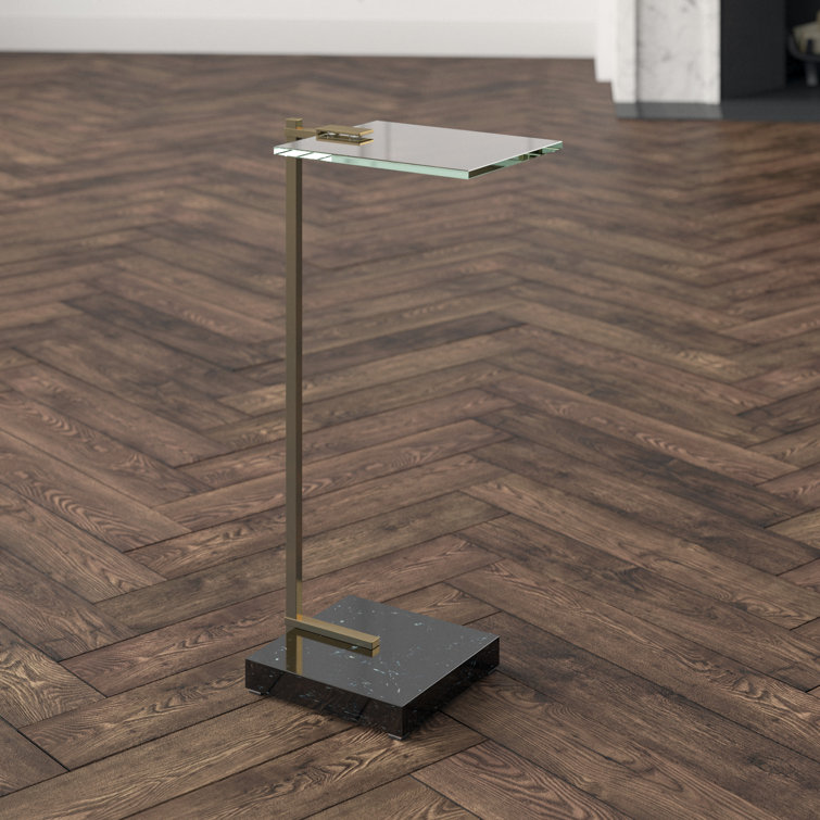 Neil Black Marble and Brass Drinks Table with Frosted Glass Top
