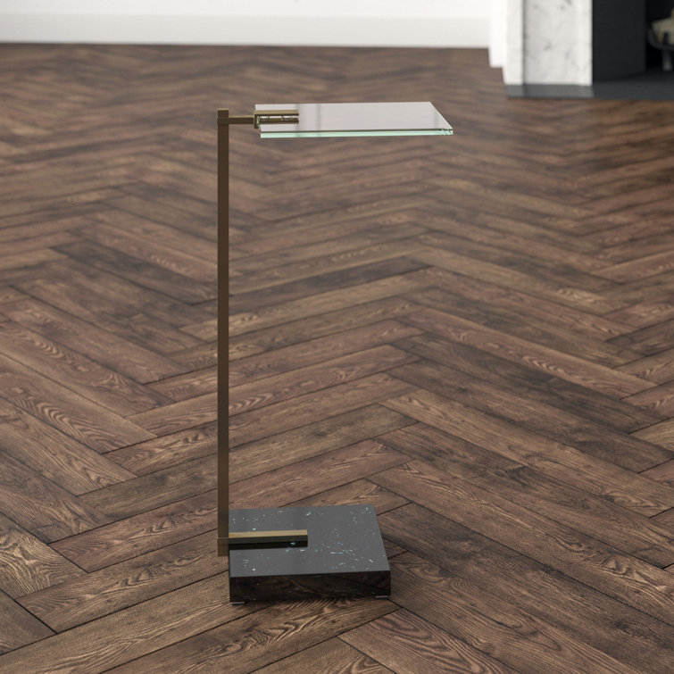 Neil Black Marble and Brass Drinks Table with Frosted Glass Top
