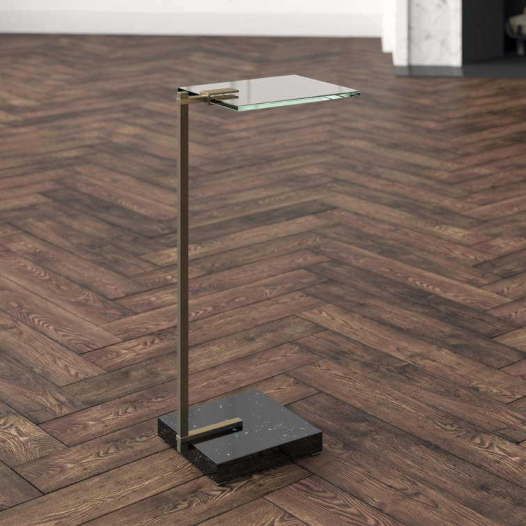 Neil Black Marble and Brass Drinks Table with Frosted Glass Top
