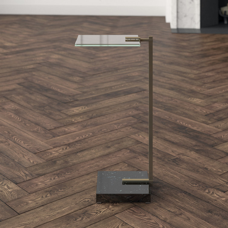 Neil Black Marble and Brass Drinks Table with Frosted Glass Top