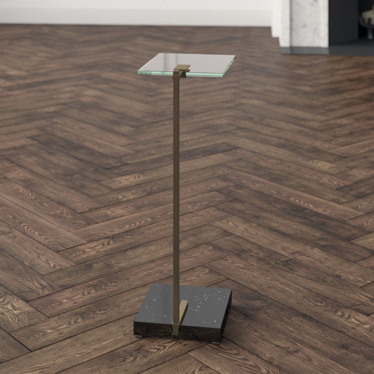Neil Black Marble and Brass Drinks Table with Frosted Glass Top