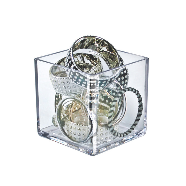 5" Clear Acrylic Square Countertop Storage Bin, 4-Pack