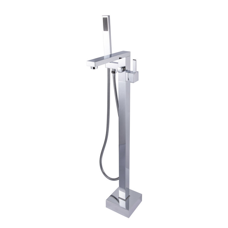 Chrome Freestanding Lever Handle Floor Tub Filler with Diverter