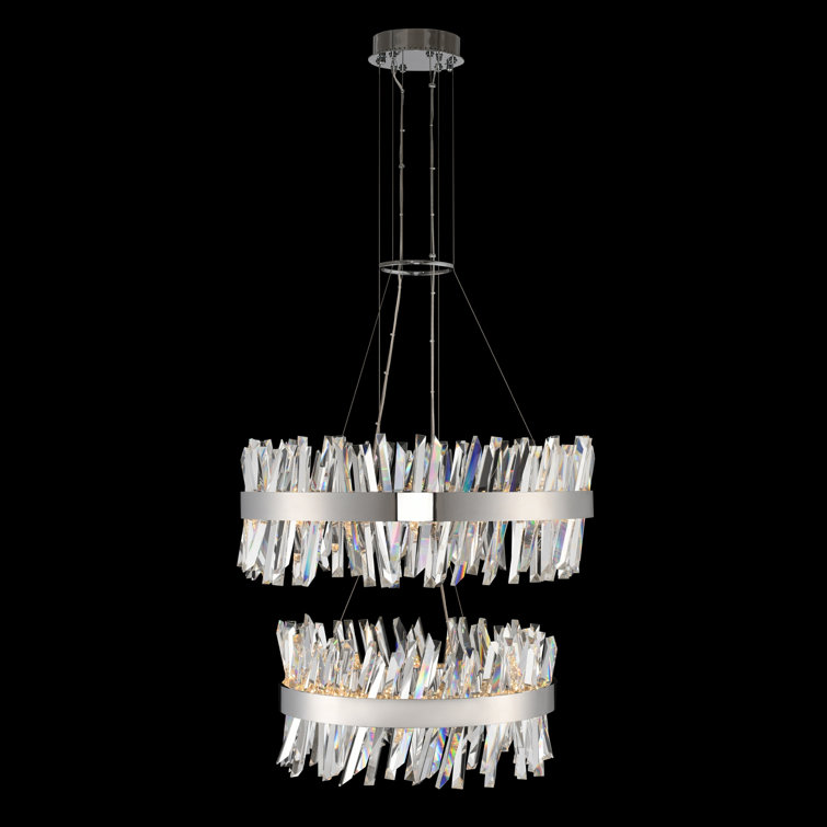 Matte Black Crystal LED Two-Tier Pendant Light