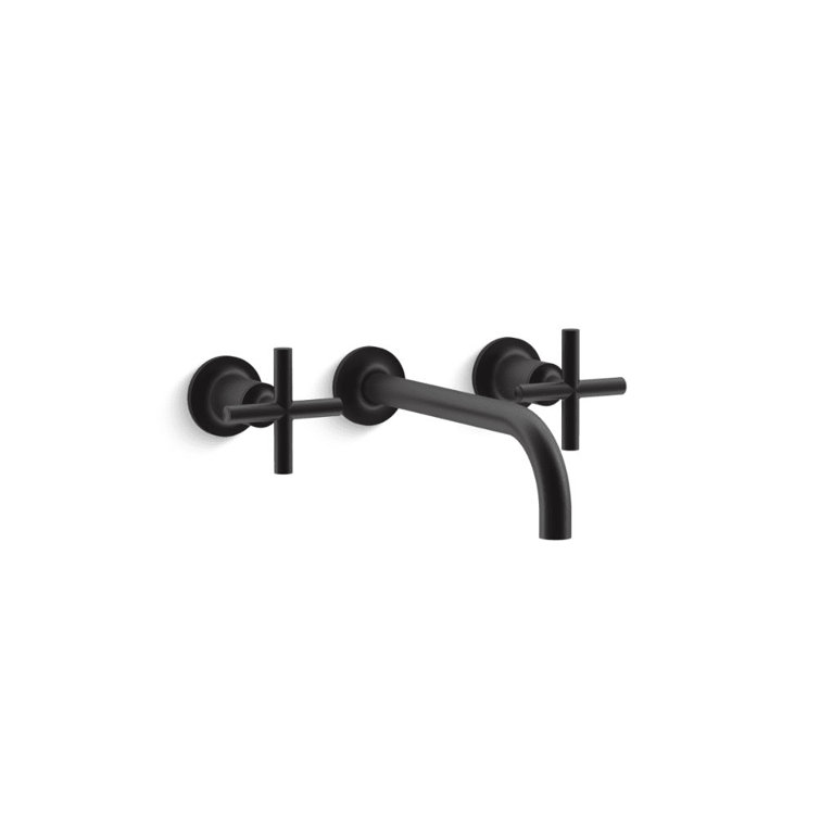Purist Matte Black Wall-Mount Bathroom Faucet with Cross Handles