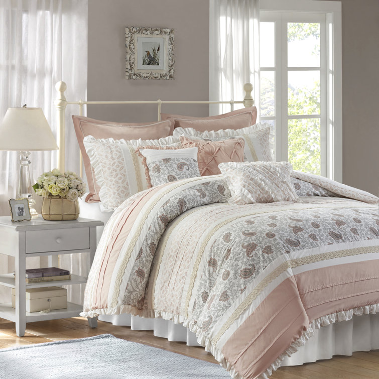 Blush Cotton California King 9-Piece Reversible Comforter Set