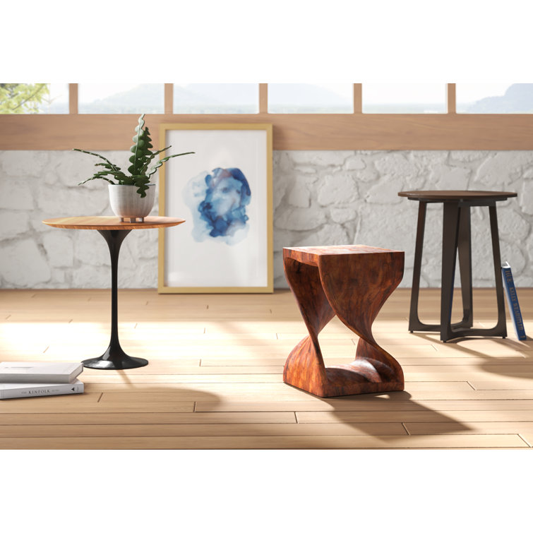 Espresso Sheesham Solid Wood Round Modern End Table