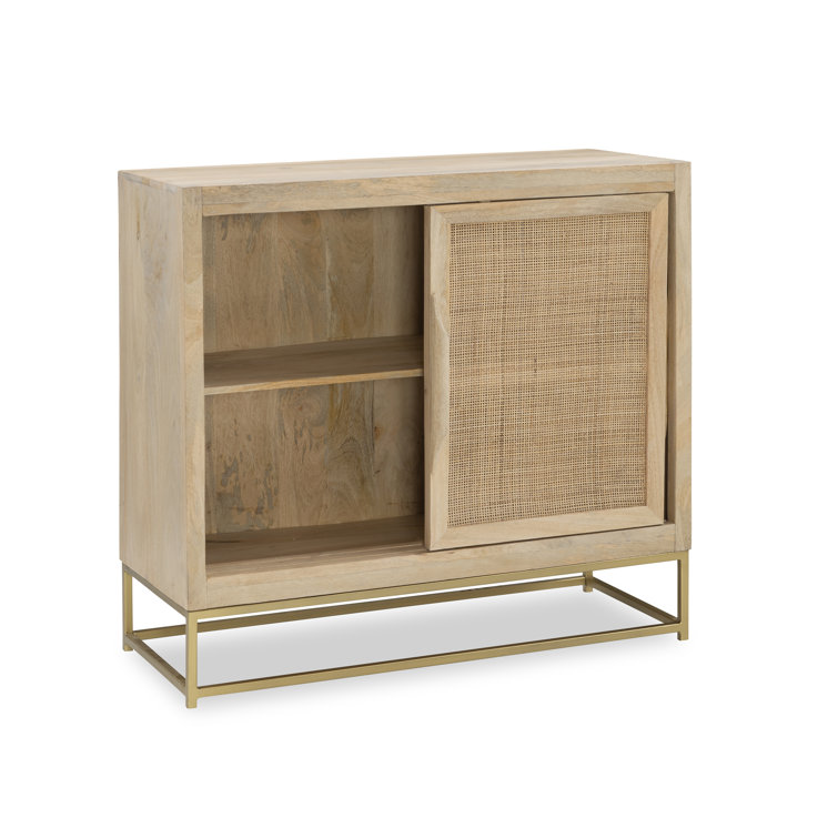 Janie Geometric Gold-Finish Rattan 2-Sliding Door Cabinet