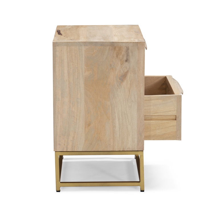 Janie 2-Drawer Natural Rattan and Gold Metal Office Cabinet