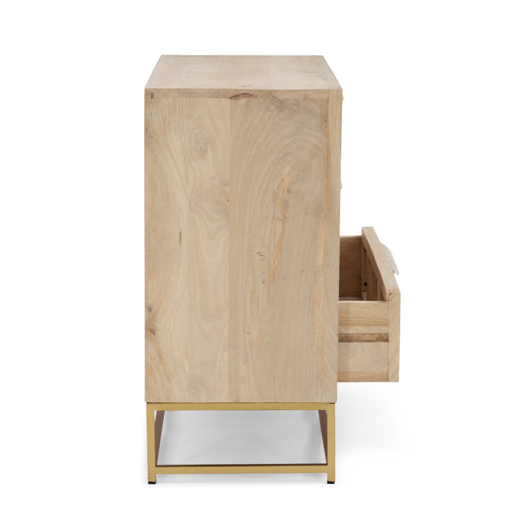 Janie 3-Drawer Natural Rattan and Gold Metal Cabinet