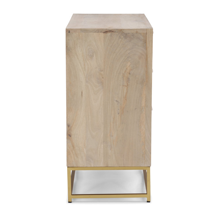 Janie 3-Drawer Natural Rattan and Gold Metal Cabinet