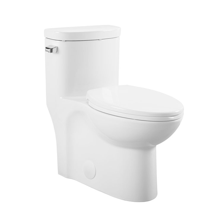 Glossy White Elongated Dual Flush One-Piece Toilet