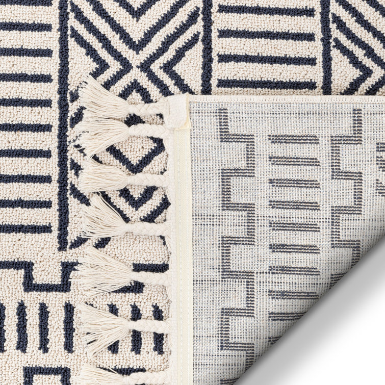 Blue Geometric Flat Woven Synthetic Area Rug