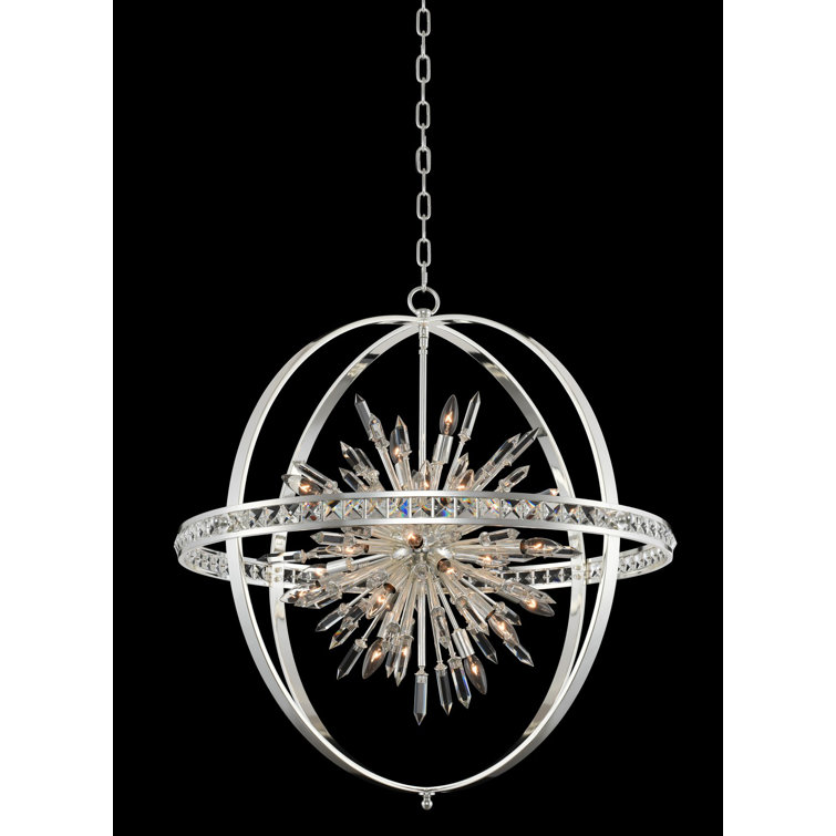 Angelo 36-Inch Polished Silver Crystal Globe Chandelier