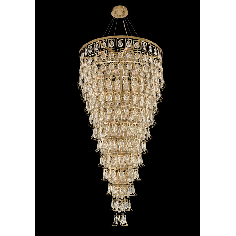 Carmella 36" Brushed Brass and Crystal Waterfall Chandelier
