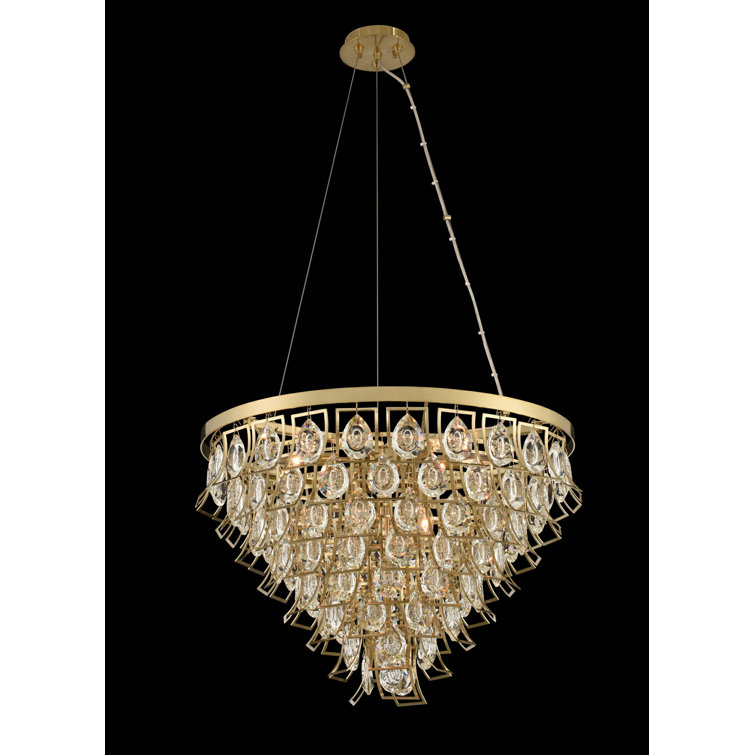 Carmella 27'' Brushed Brass and Crystal Tiered Chandelier
