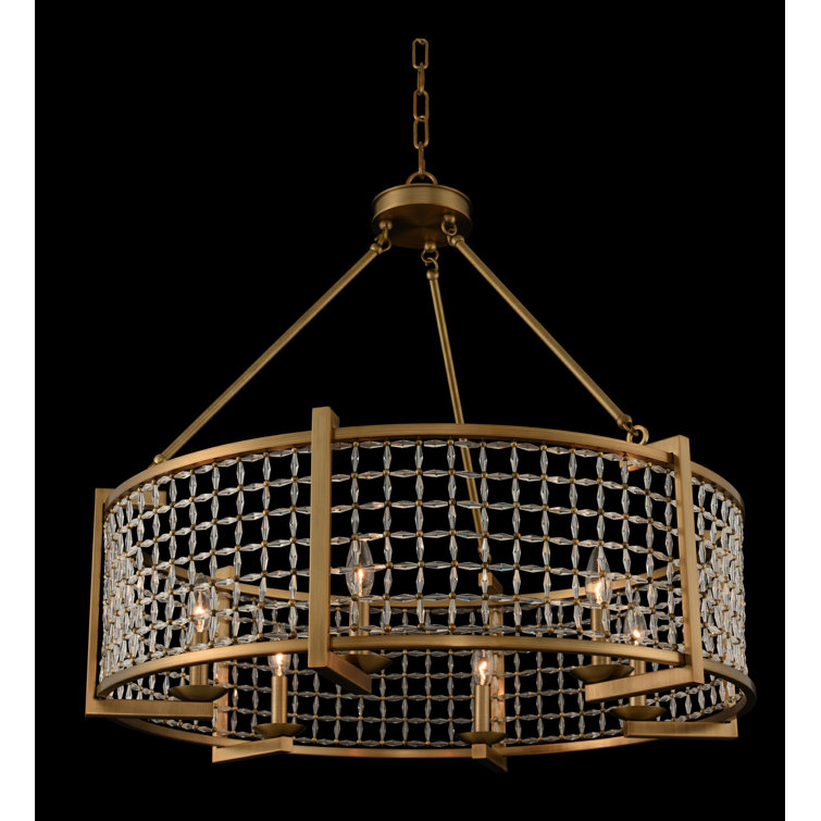 36" Brushed Pearlized Brass Crystal Drum Chandelier
