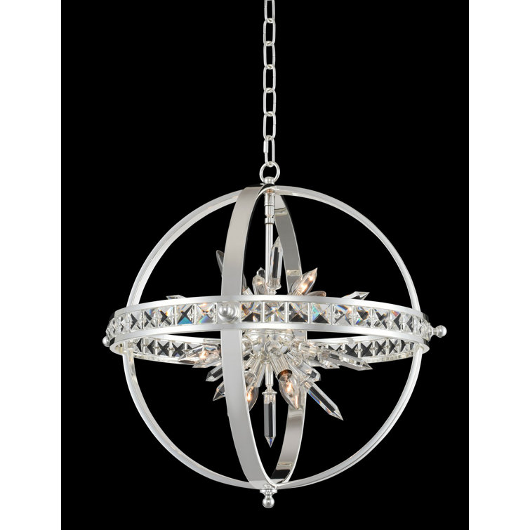 Matte Black and Silver Crystal Globe Chandelier, 23-inch