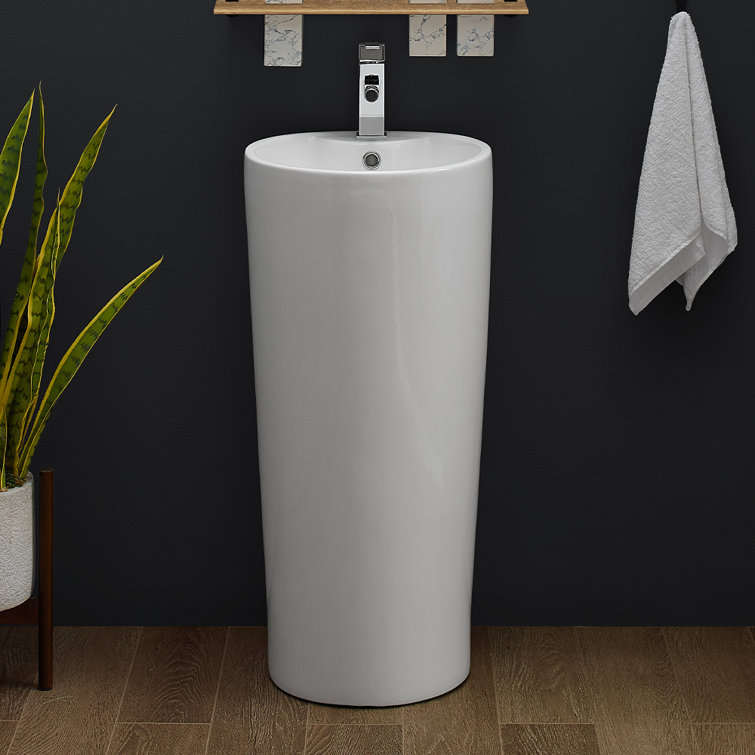 Glossy White Monaco 33.5" Ceramic Pedestal Bathroom Sink