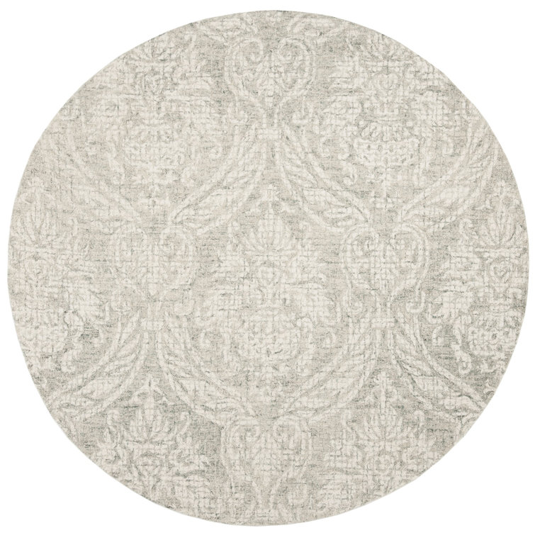 Handmade Abstract Tufted Wool Round Rug in Gray - 6' Diameter
